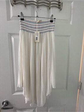 White Flowing Midi Skirt with Striped Waistband
